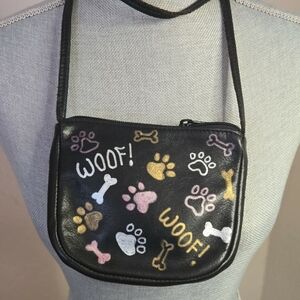 Small Black Leather Dog Themed Crossbody Purse